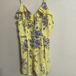 GB Romper Dress, soft yellow with lilac flowers, Size M